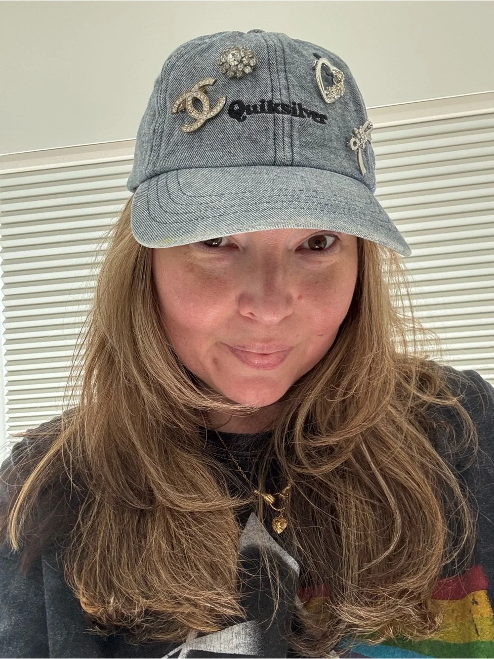 Quiksilver Denim Baseball Cap with Crystal & Metal Pins - Blue